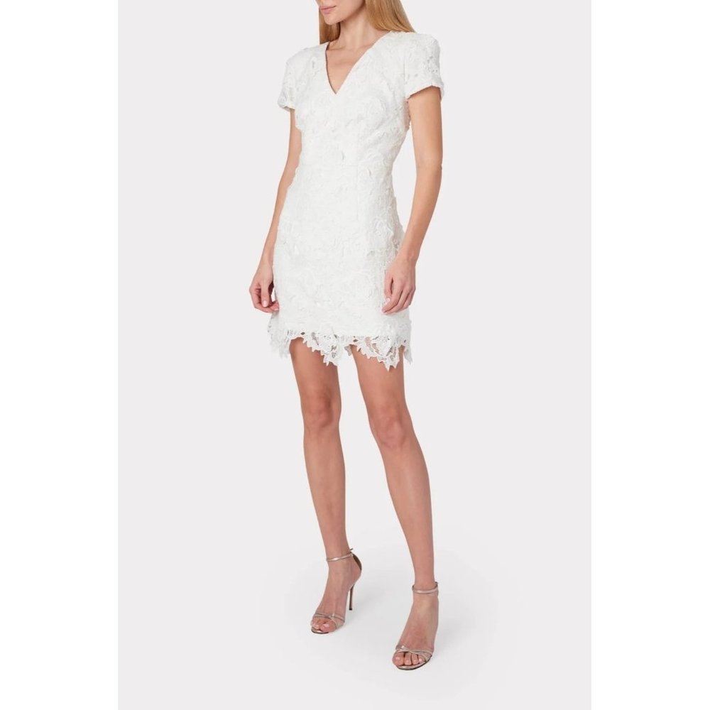 Milly NWT Lace Fringe Dress Atalie White 3D Floral 6